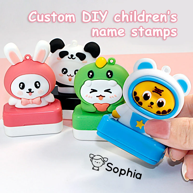 Animal Dos Desenhos Animados Carimbo Nome Personalizado, Carimbo Infantil DIY, Capítulo de Roupas de Estudante, Adesivo Kawaii Impermeável, Presente