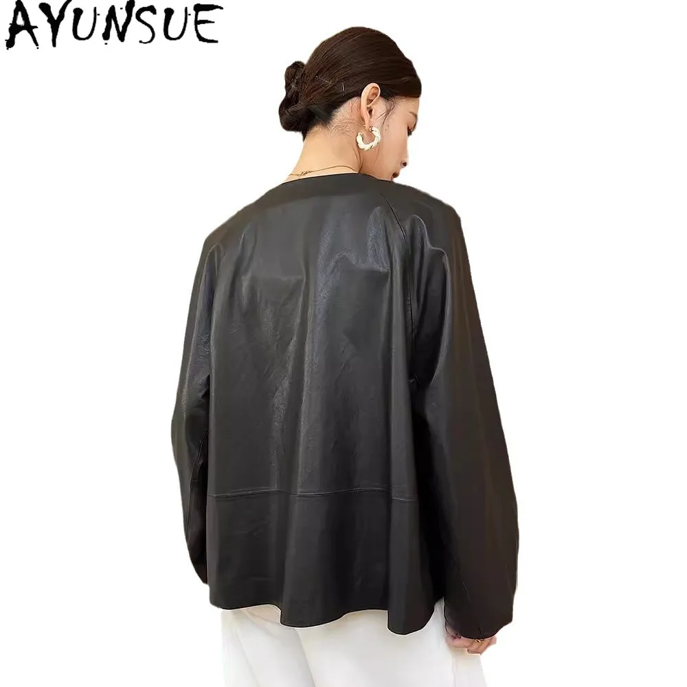 AYUNSUE Genuine Leather Jacket Women 2025 Real Sheepsrekin Womens Jackets Black Spring Autumn Clothes Loose Fit Косуха Женская