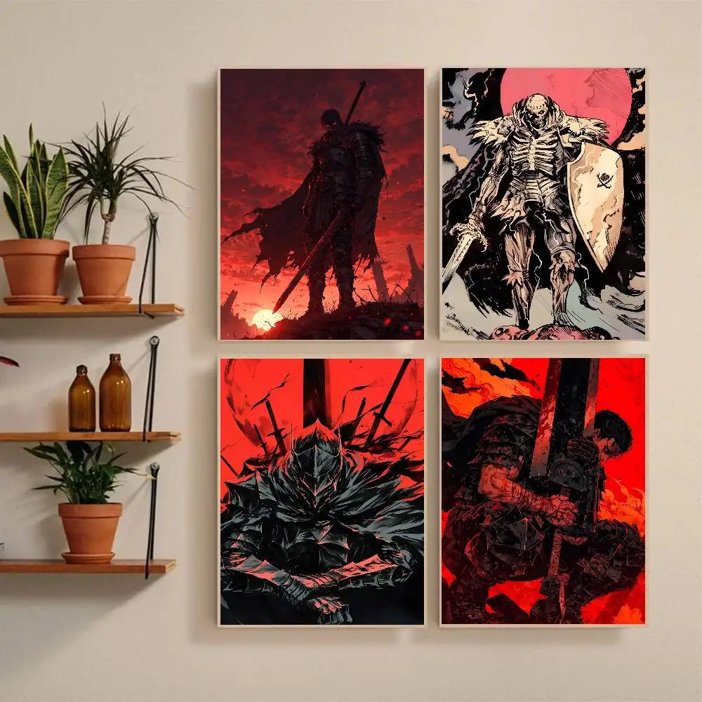 Cool Anime B-Berserk Manga Poster Self-adhesive Art Waterproof Paper Sticker Coffee House Bar Room Wall Decor