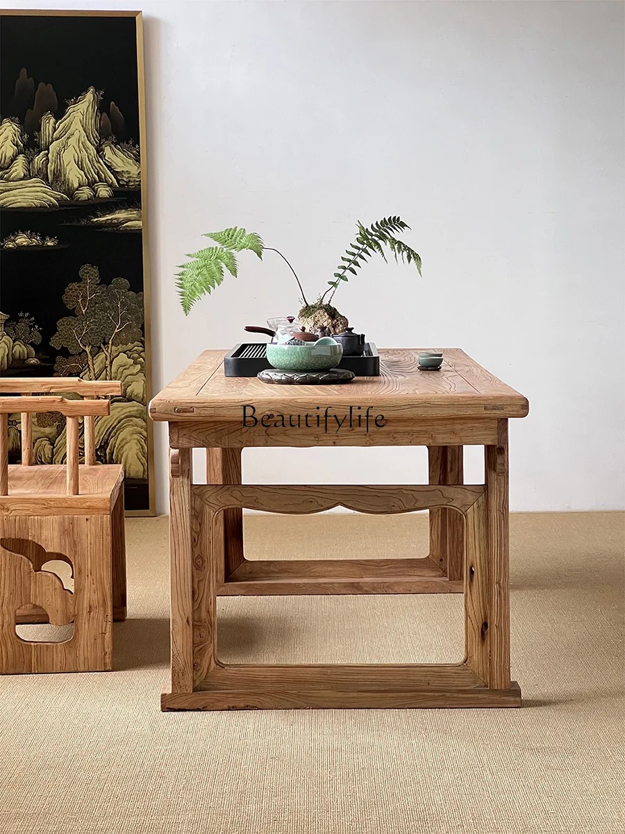 

Log tea table wabi-sabi wind solid wood weathered old elm furniture
