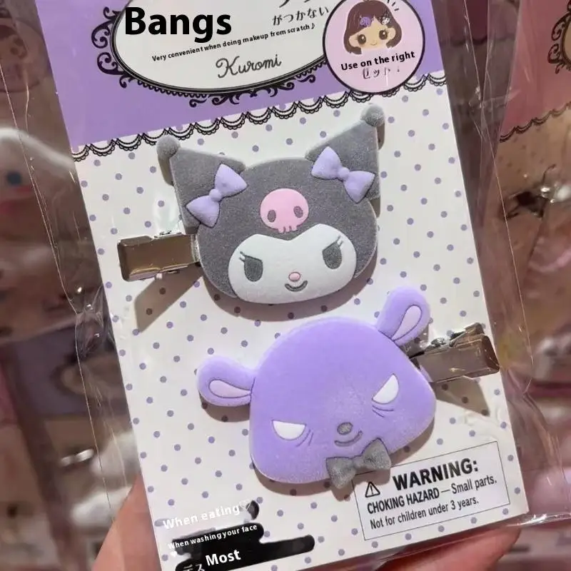 

Милые аксессуары для волос для девочек: 1 пара заколок Sanrio Kawaii, милые мультяшные флокированные заколки Hello Kitty и Kuromi для челки и боковых прядей