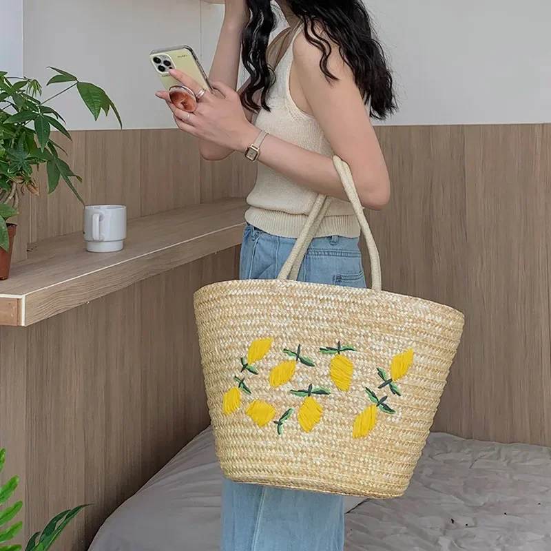 Handmade Straw women Handbags Summer Tote Large capacity Embroidery Vacation Beach bag Female Shoulder Bag bolsa feminina