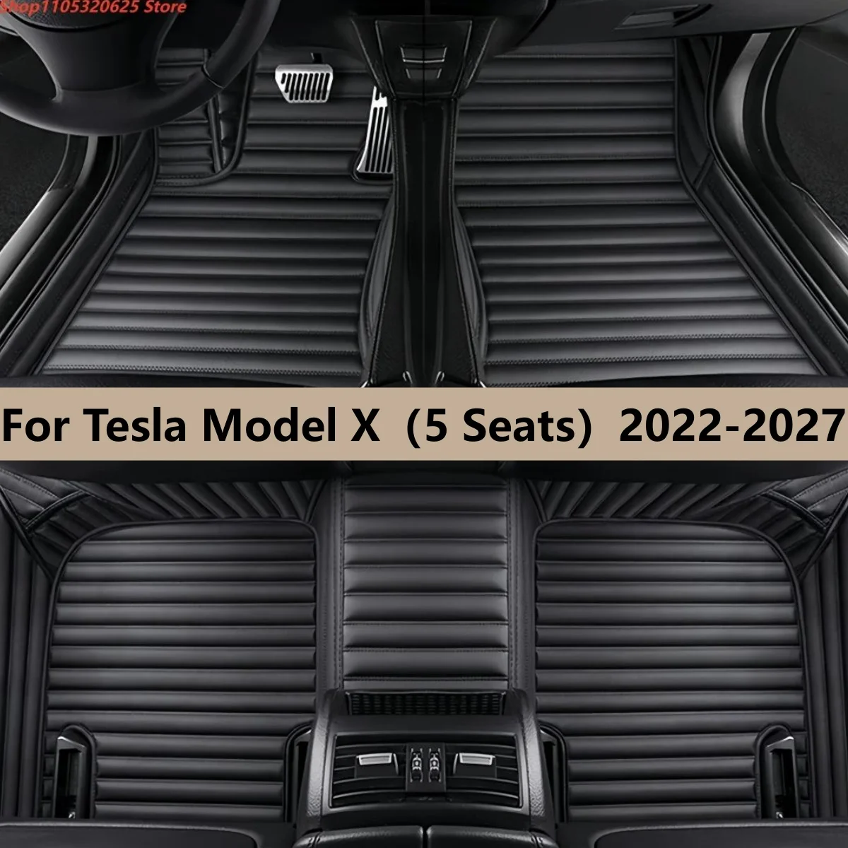 

Custom Leather Car Floor Mat For Tesla Model X（5 Seats）2022 2023 2024 2025 2026 2027 All Weather Waterproof Car Floor Mats