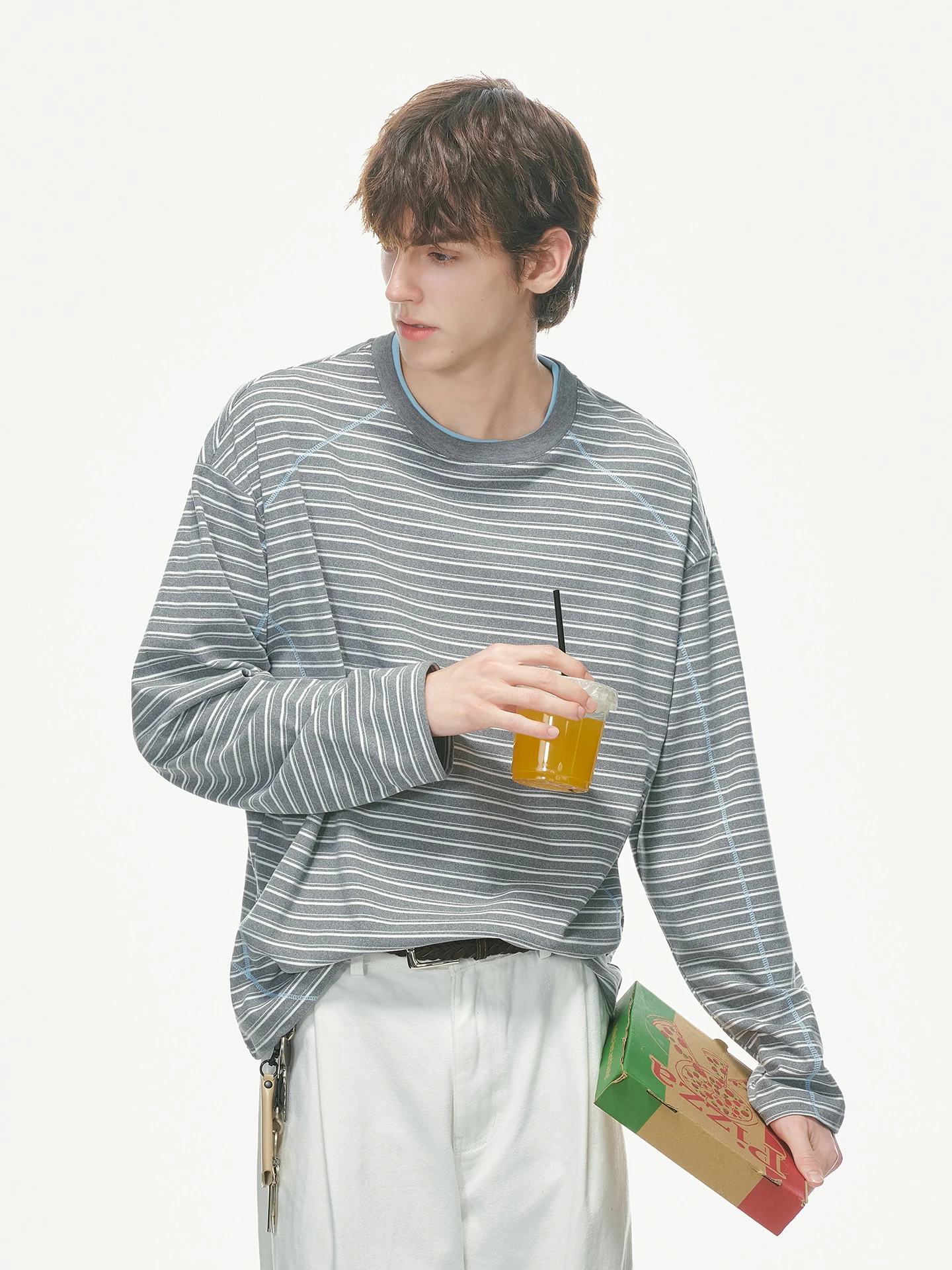 Dream Made Hasselblad Line Sports Commuter Stripe Long Sleeve T-Shirt Men's Style Autumn Inner Wear Base Layer Male Top