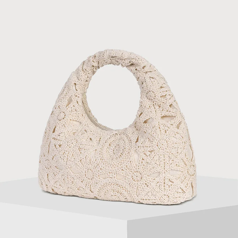 

Lace Hollow Vacation Underarm Bag, Fashion Hollow Pattern Shoulder Bag, Handheld Women's Bag Crochet Cotton Bags