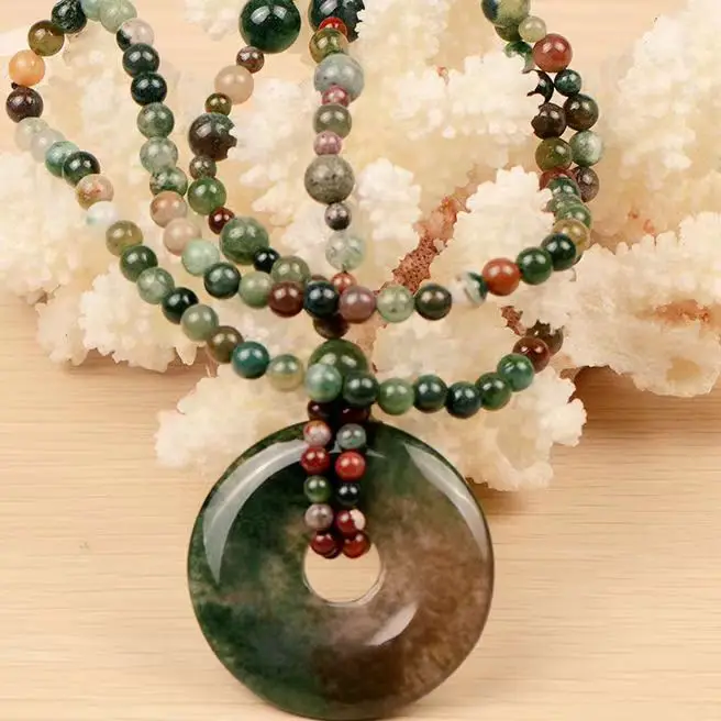 

Colorful aquatic agate safety buckle pendant necklace men's and women's ethnic style sweater chain pendant