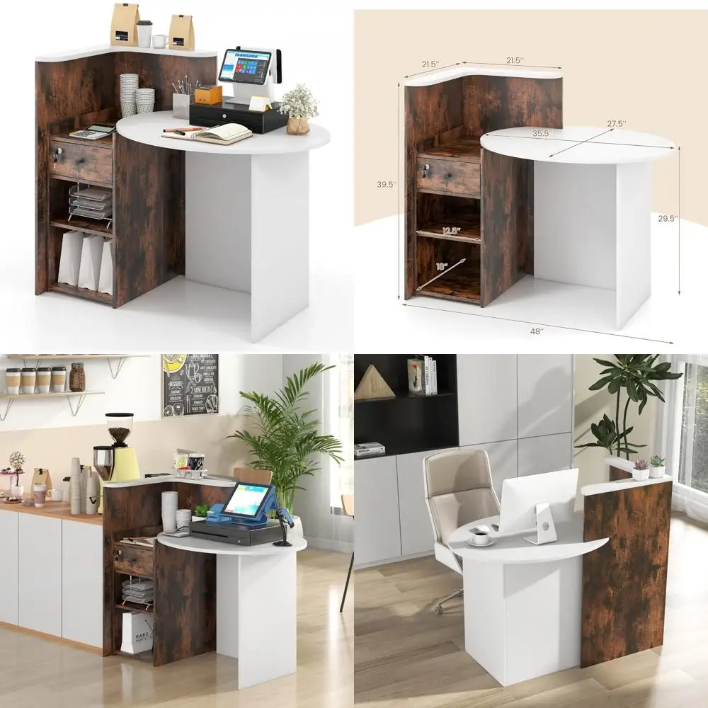 Retail L-Shaped Reception Desk with Lockable Drawer and Storage Shelf for Salon Use