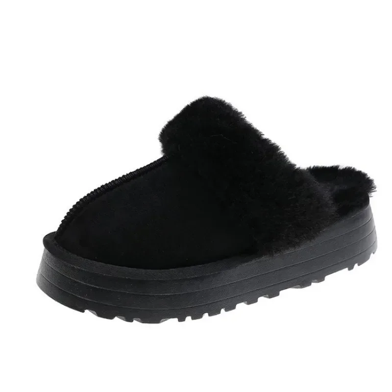 Snow Boots Fur Fur Slippers Female Wearing 2024 New Baotou Flat Half Drag Thick Sole Cotton Shoes Women Boots