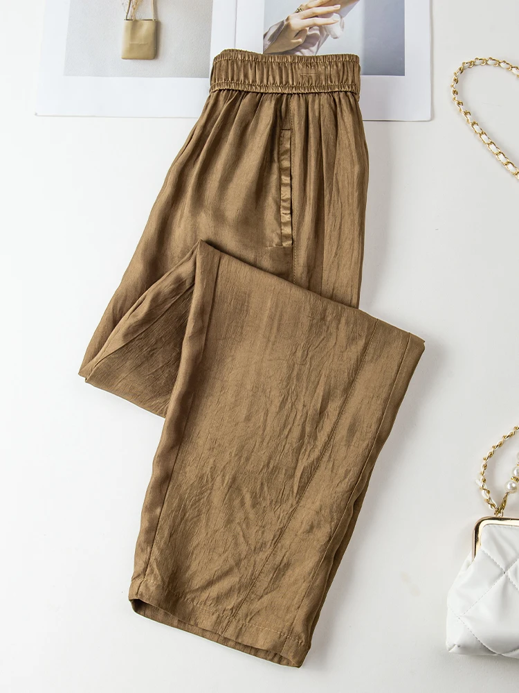 

Acetate Satin Ice Silk Loose Harem Pants Women Summer Thin High Waist Casual Nine Points Loose Fit Comfortable Breathable Tro...