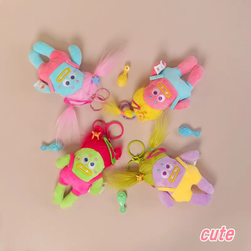 Twin Ponytail Monster Plush Keychain Funny Hair Monster Doll Bag Pendant Cartoon Creature Keyring Backpack Decor Girls Gift