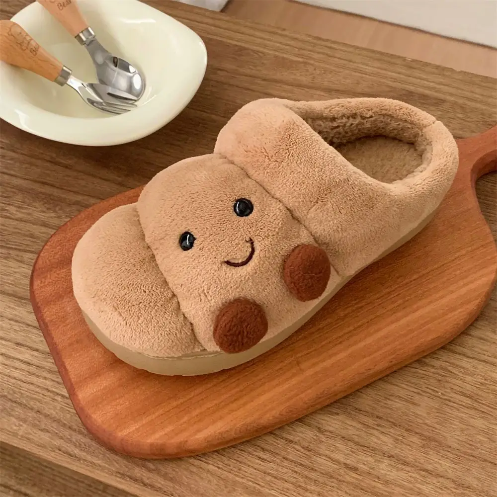 

Funny Croissant Bread Fluffy Slippers Women Brown Winter House Shoes Designer Home Use Unisex Men's Indoor Fur Slipper