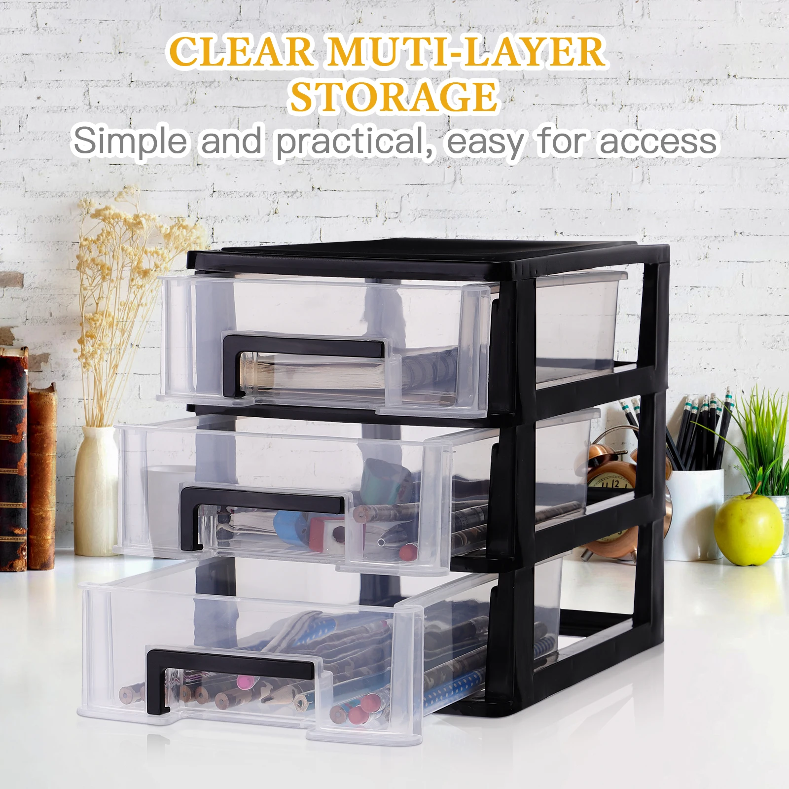 

Transparent Storage Box 3 Layer Desktop Drawer Unit PP Material Smooth Open Small Sundries Organizer Keep Neat Clean