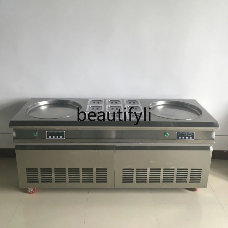 Pentola rotonda doppia intelligente con 9 secchi Macchina per rotoli di gelato mescolato per ghiaccio mescolato Macchina per yogurt mescolato tailandese