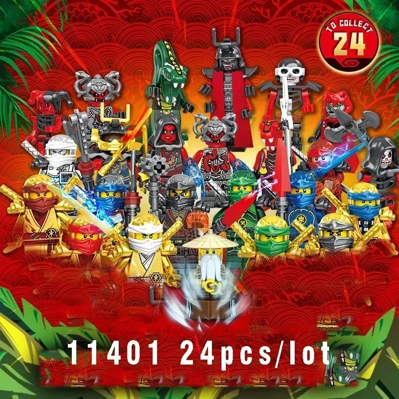 Hot Toys 24 Pièces Figurines de Personnages d'Anime Ninja Jay Lloyd Samukai Cole Harumi Ultra Violet Pyro Snake Blocs de Construction Jouets pour Enfants