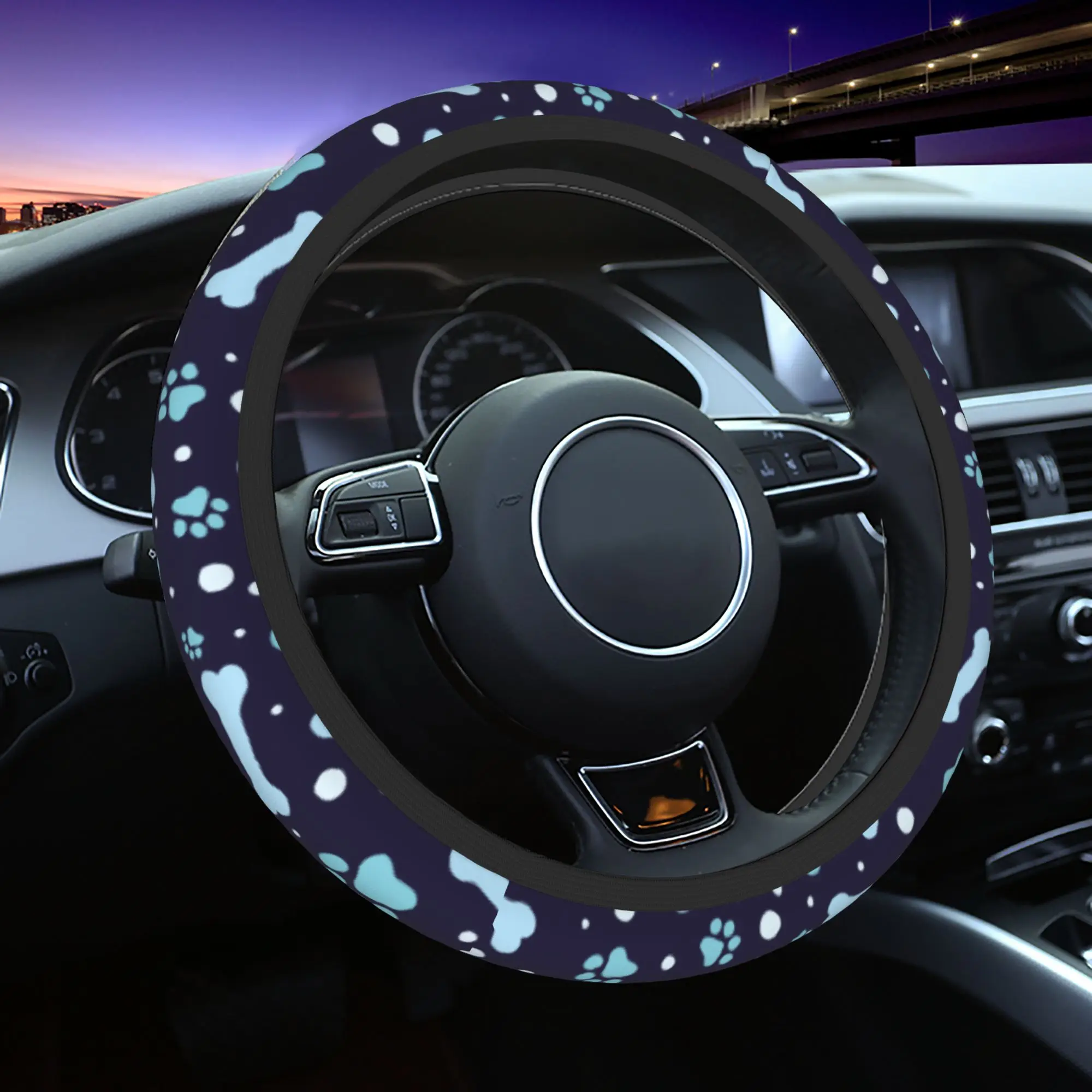 Dog Paw Print and Bone Car Steering Wheel Cover 37-38 Universal  Steering Wheel Protective Cover Car Accessories