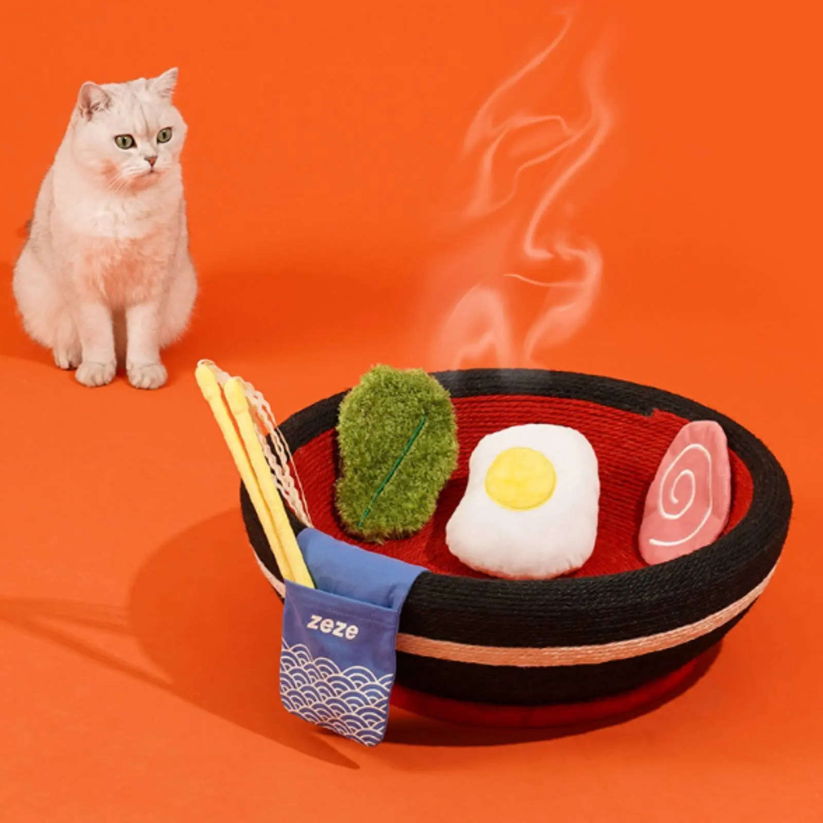 

Ramen Bowl Cat Bed Multi-Functional Pasta Bowl Cat Scratcher Sisal Scratching Lounger Natural Materials Includes Accessories