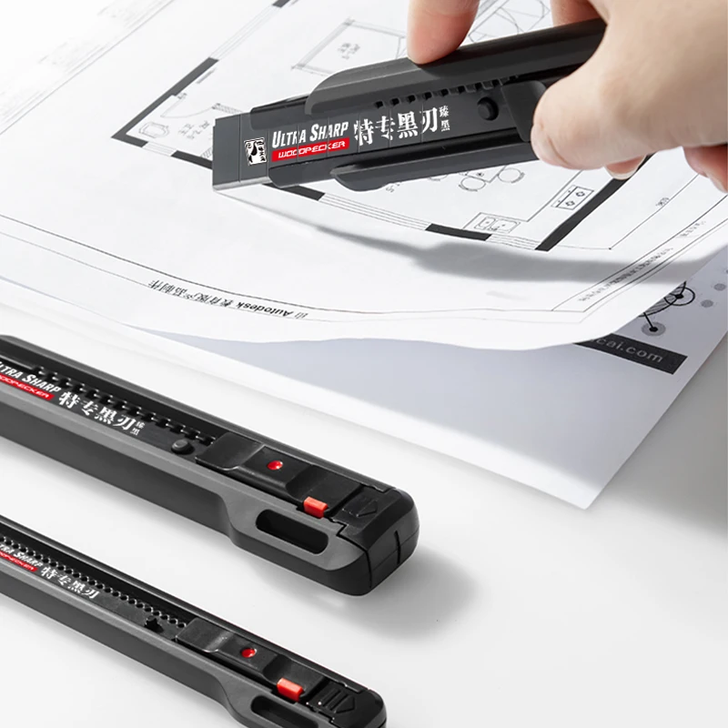 سكين فائدة قابلة للسحب ، شفرات من الفولاذ الكربوني الأسود ، قاطع الصناديق ، أدوات القطع الصغيرة ، أداة فتح الحزم ، القفل التلقائي ، 18: 9 #6