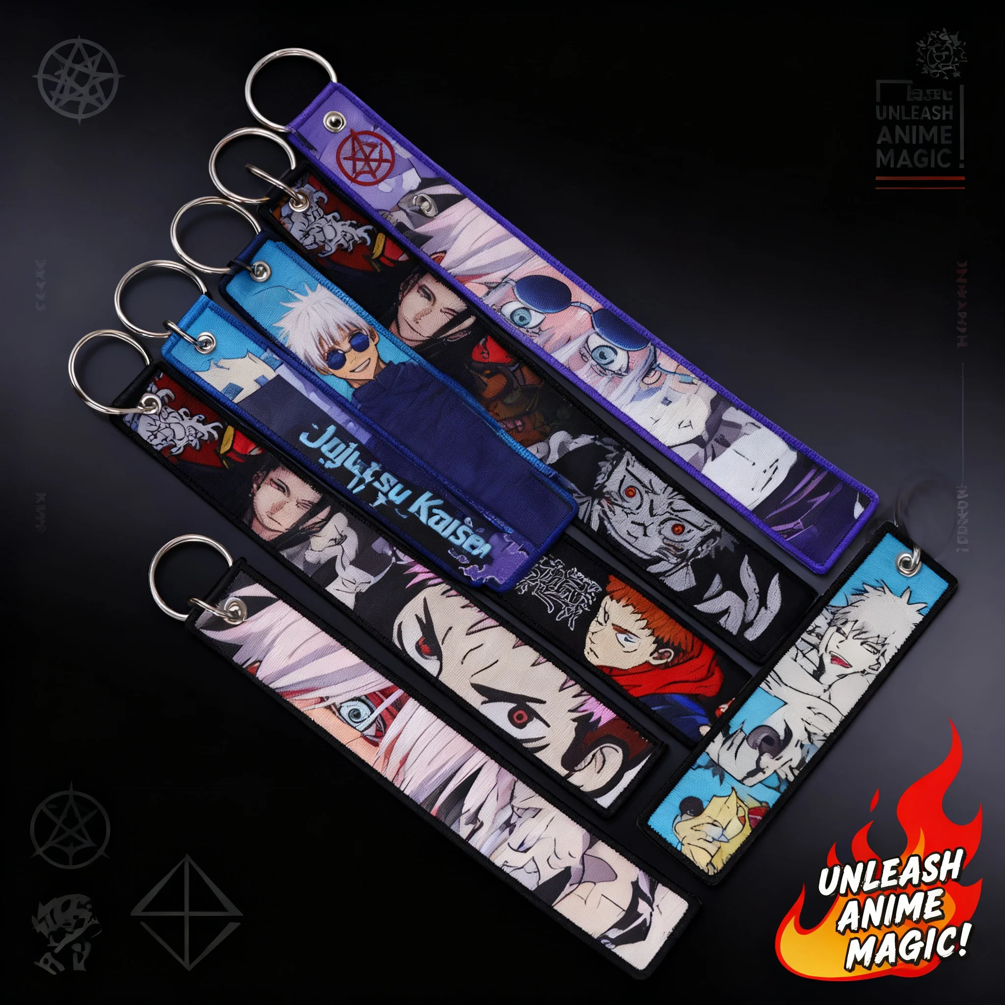 

Anime Jujutsu Kaisen Gojo Satoru Woven Keychain Lanyard Office Badge Holder Accessory Fabric Craft Pendant Keyring