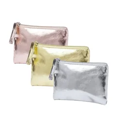 Women PU Leather Mini Zipper Coin Storage Bag Multifunctional Lipstick Coin Key Organizer Card Holder Silver Coin Purse Wallet