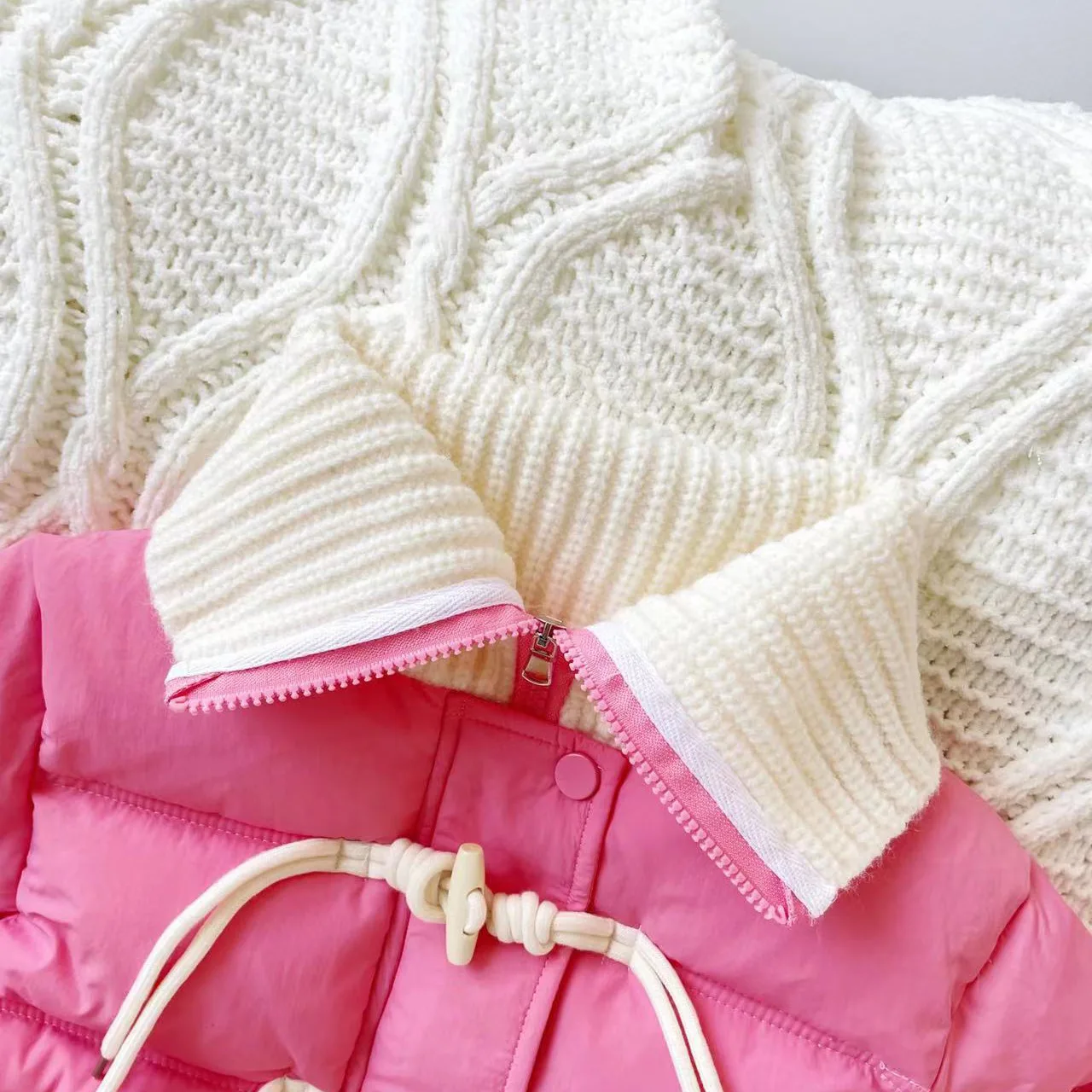 Sweet Rose Girls Cotton Jacket Winter Knitted Collar Patchwork Cotton Padded Coat Thick Warm Kids Outerwear image 6