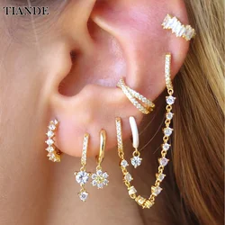 TIANDE Gold Color Dangle Hoop Earrings for Women Fashion Piercing Fine Zircon Chain Women's Earrings Set 2023 Jewelry Wholesale