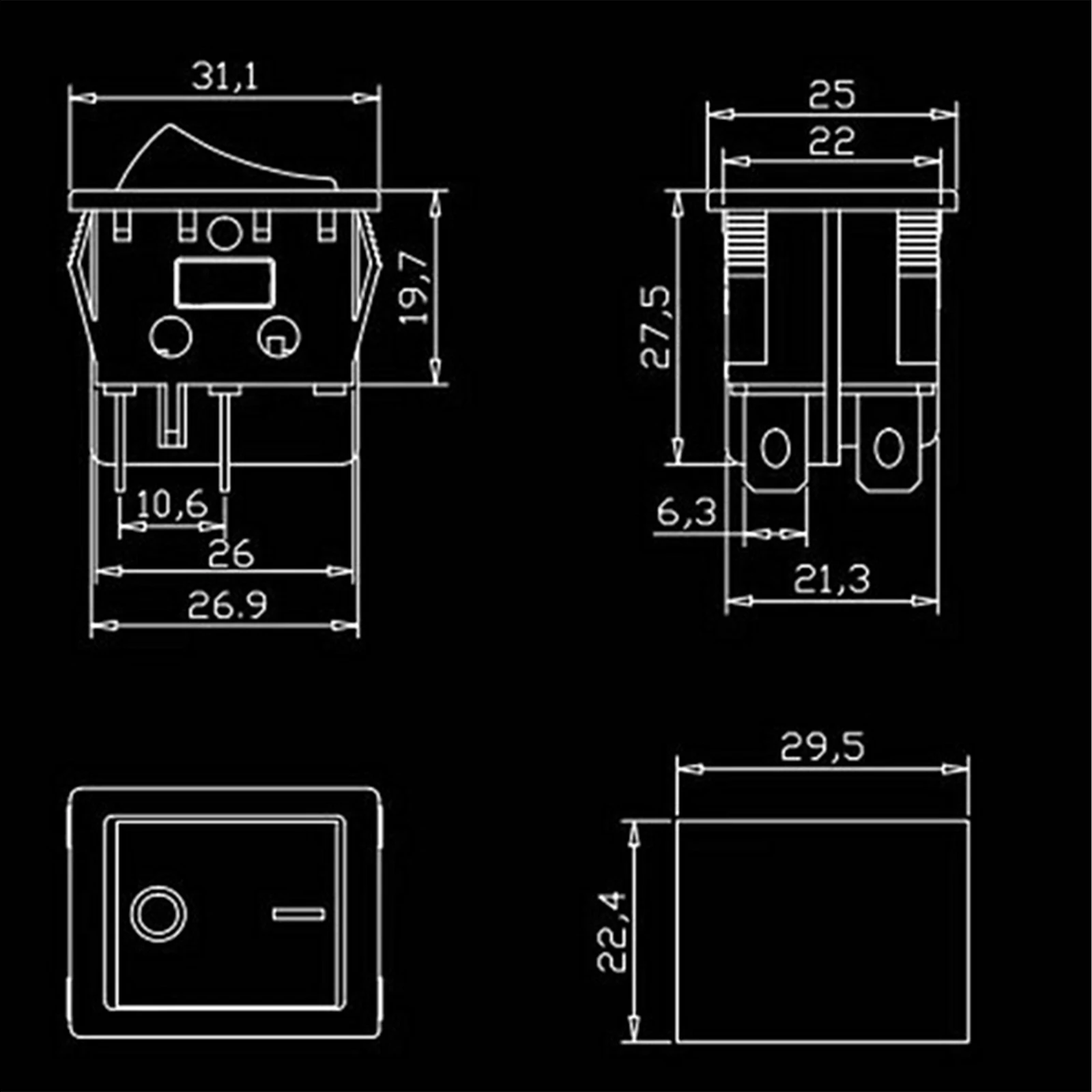 Business Switch Power Switch Red With Light Rocker Supplies Type Welding 29 X 22mm 30A 4-Pin Boat Electrical Power