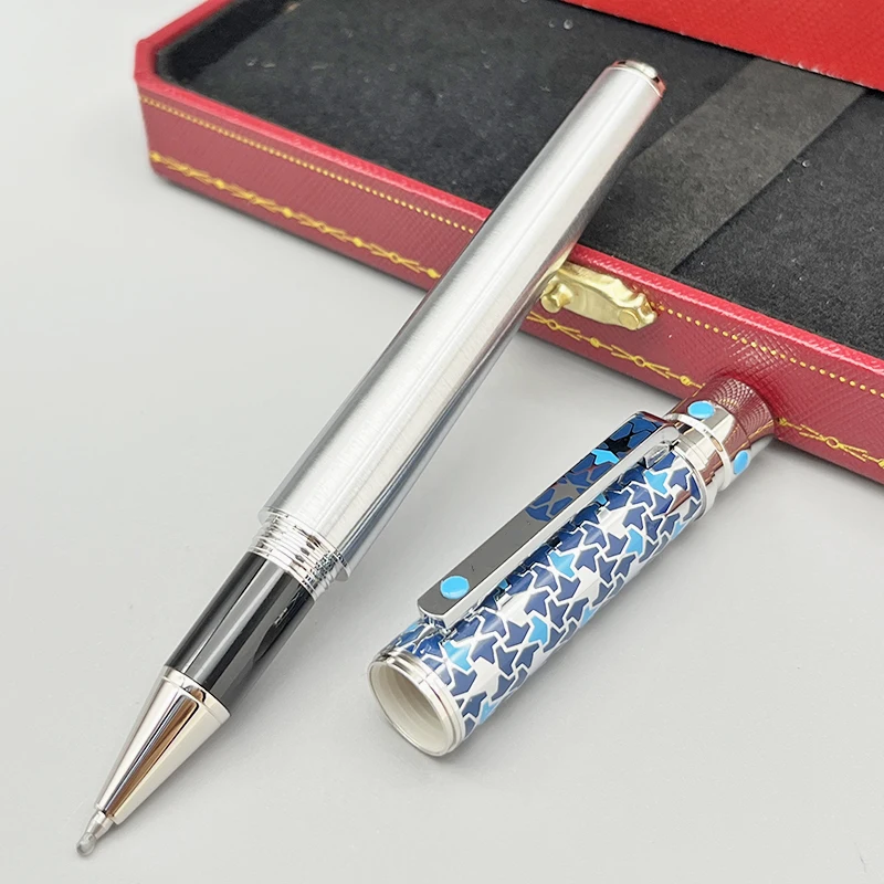 Lanlan Topkwaliteit Ct Blauw En Zilver Vat Roller Balpen Met Serienummer Luxe Stationer