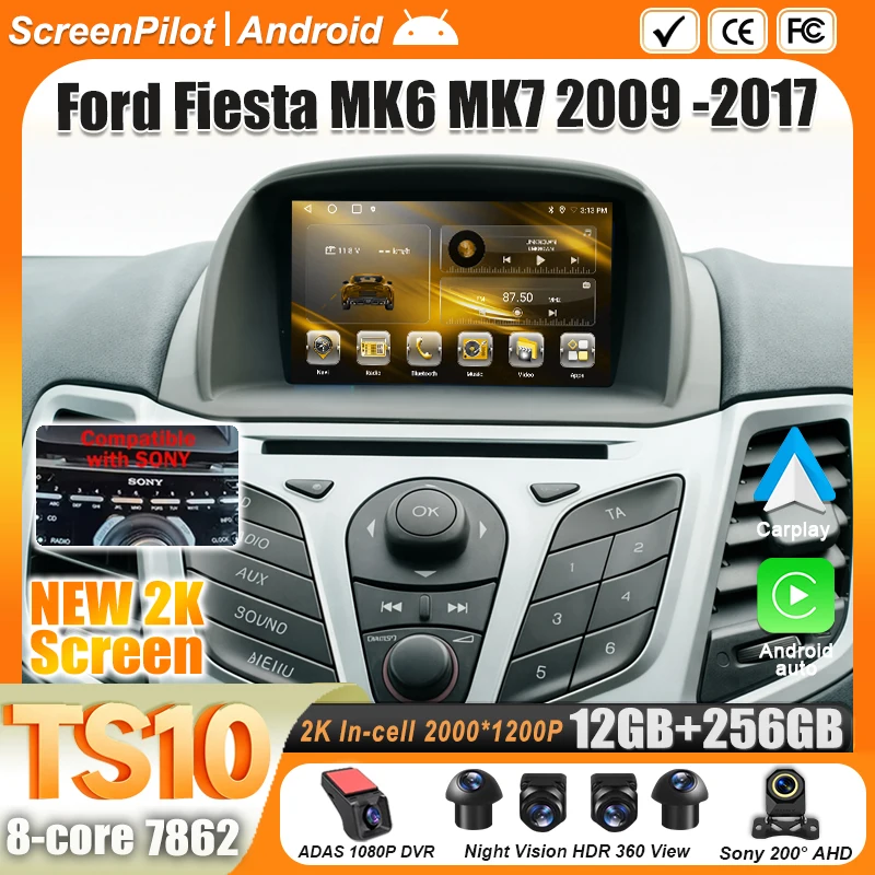 Android 16 For Ford Fiesta MK6 MK7 2009 -2017 Car Radio Multimedia Video Player Carplay Touch Screen Bluetooth 8 Core RSD 5G