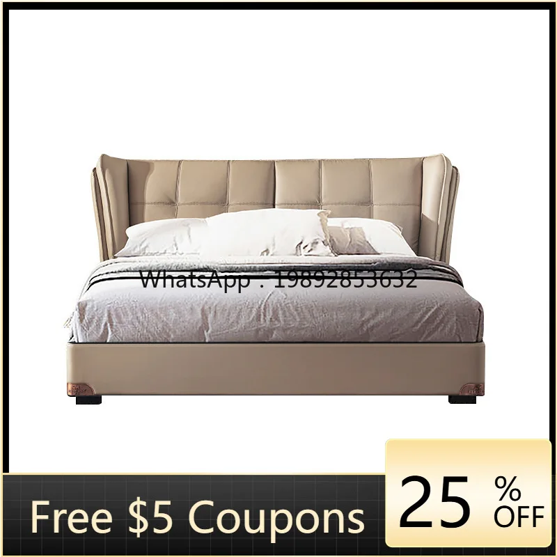 

YFY Muscle Style Backrest Genuine Leather Bed High-End Cream Style Master Bedroom