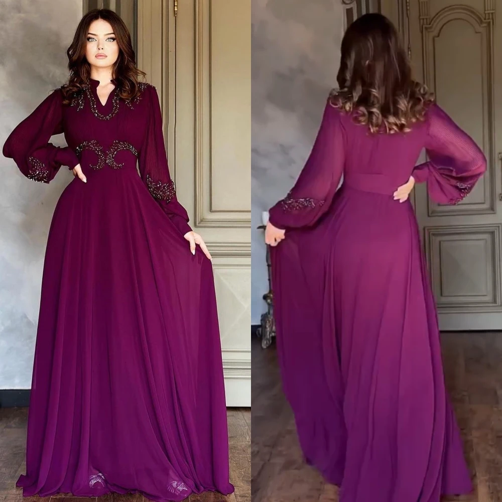 Jiayigong-Robe de Rhlongue en mousseline de soie, ligne A, col en V, sur mesure, robes d'occasion, Arabie Saoudite