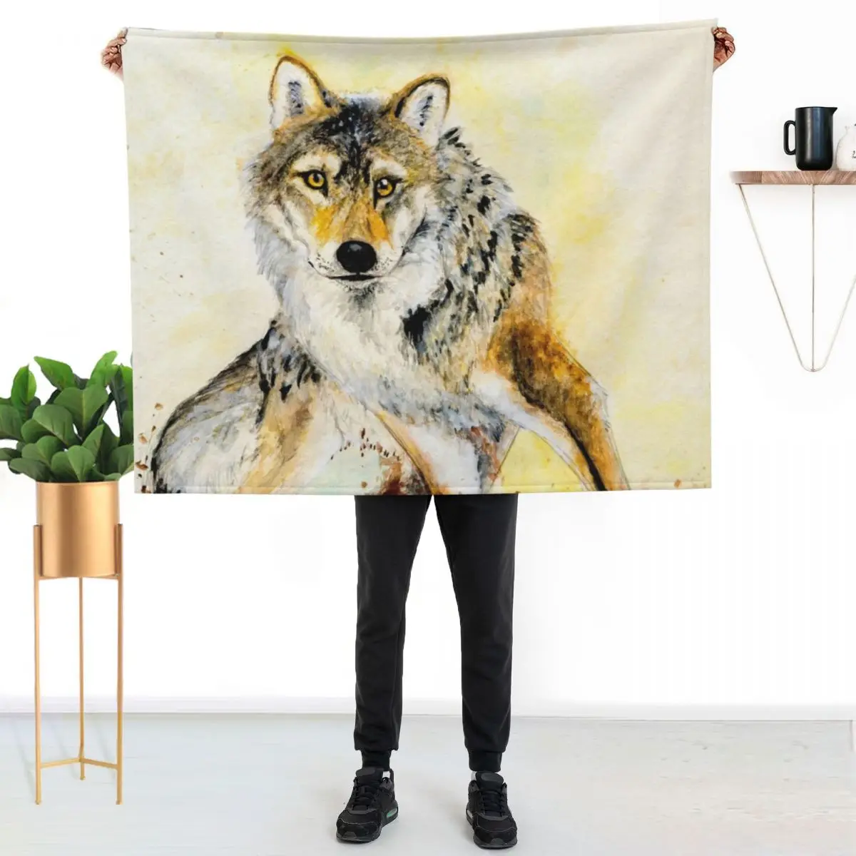 Totem Wolf Gray wolf Throw Blanket halloween Furry blankets and throws Plaid Blankets