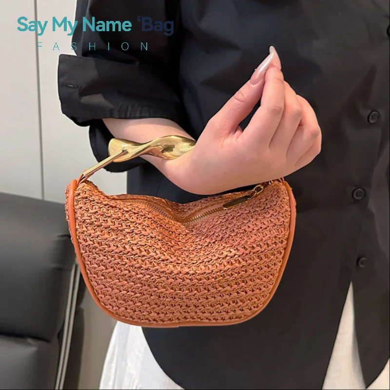 

Creative Chain Woven Crossbody Bag High-end Chocolate Braided Bag Luxury Z Design Gold Handle Handbag Delicate Woven Tote Bag