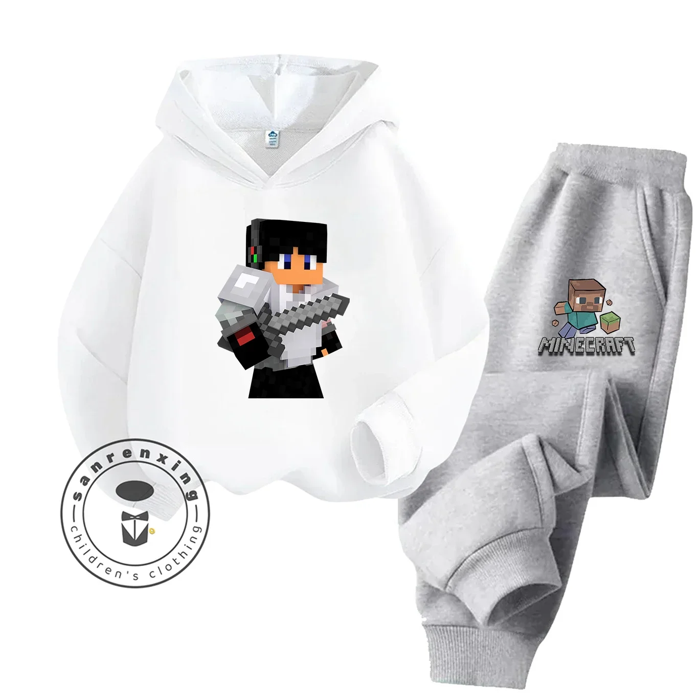 2025 موضة جديدة Minecraft الكرتون المطبوعة هوديي مجموعة للأطفال المراهقين بنين بنات عادية رائجة البيع الخريف الشتاء