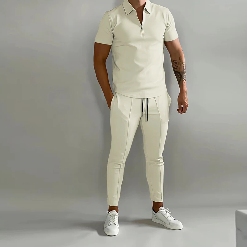 Men Summer Tracksuit Short Sleeve T Shirt + Short / Long Pants Streetwear 2 Piece Set Outfit  Jogger Sportswear Trousers Suit