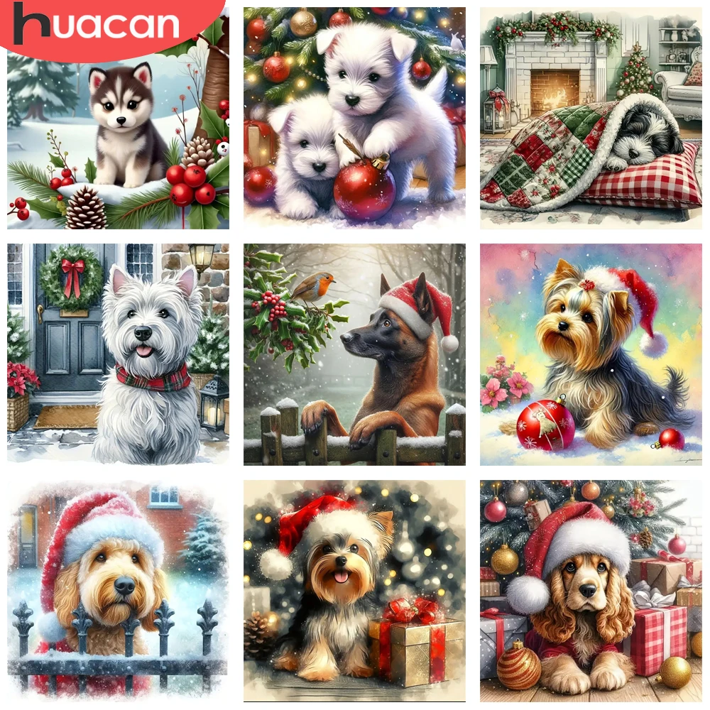 HUACAN Neue Kollektion Diamant Mosaik Hund Weihnachten Voll Platz Runde Bohrer Diamant Malerei Kit Winter Tier Wand Dekor