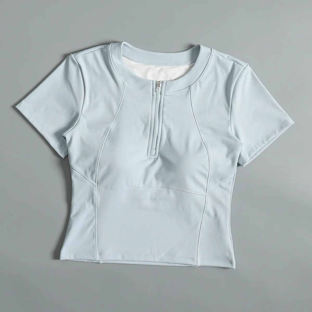 Women's Sporty Half-Zip Short Sleeve Yoga Clothes Summer Slimming Pilates Fitness Top with Chest Pad Quick Dry Morning Run