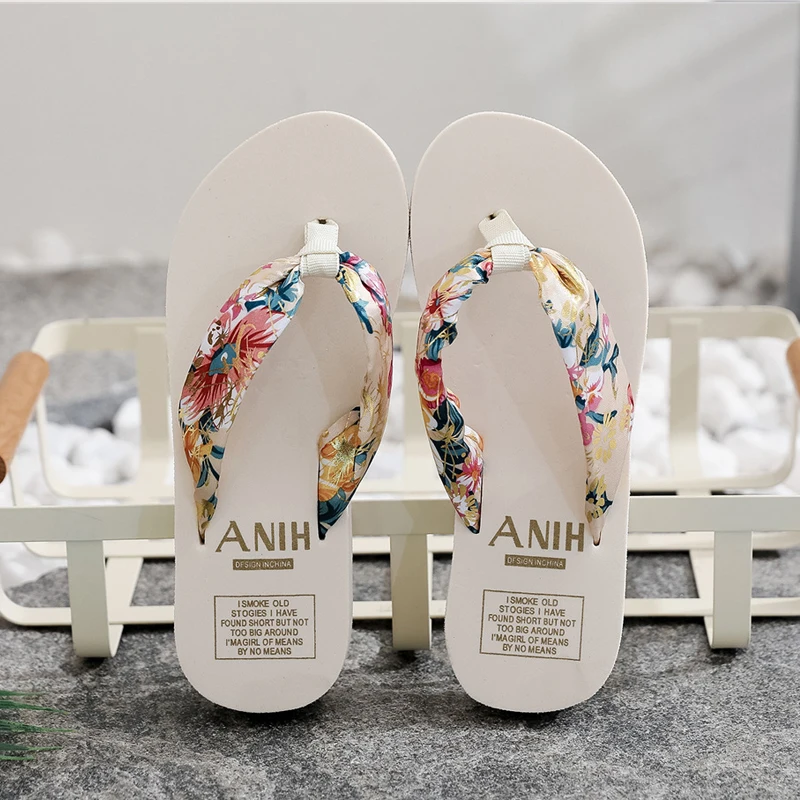 Summer Slippers Indoor House Woman Girls Casual Slippers Flip-flops Non-slip Satin Printing Vacation Beach Sandal Zapatos Mujer