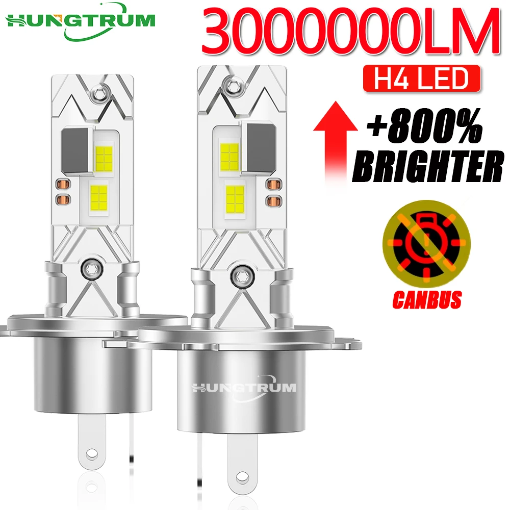 

2PCS H4 LED Headlights Bulb 300000LM Super Bright 1:1 Mini Size Wireless With Fan Fast Cooling Plug And Play Led Light for Car