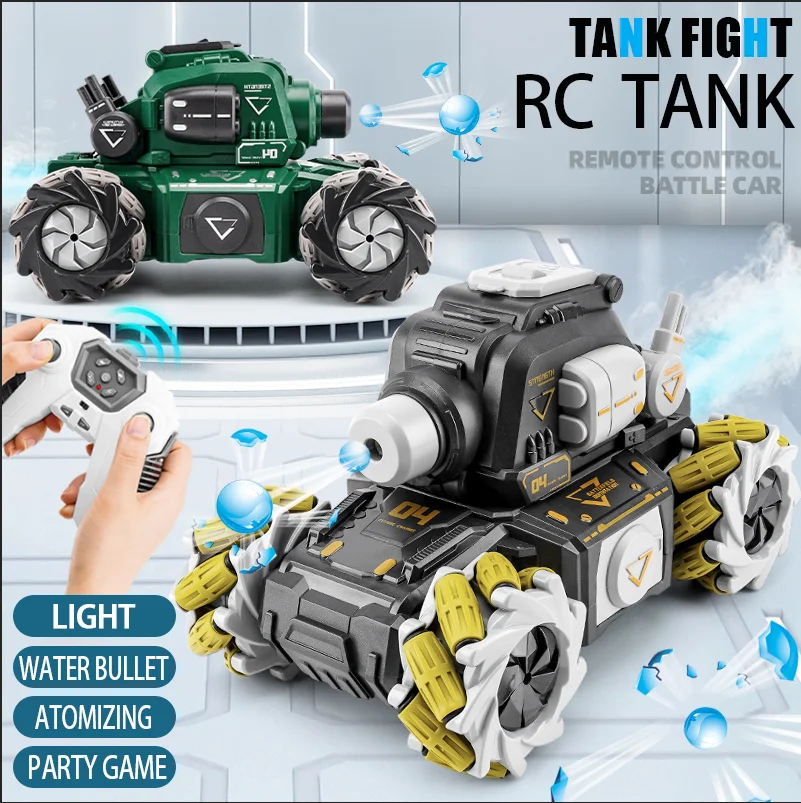 

2.4G remote control tank car children's light music spray boy four-wheel off-road launching water bomb toy car boy Gift