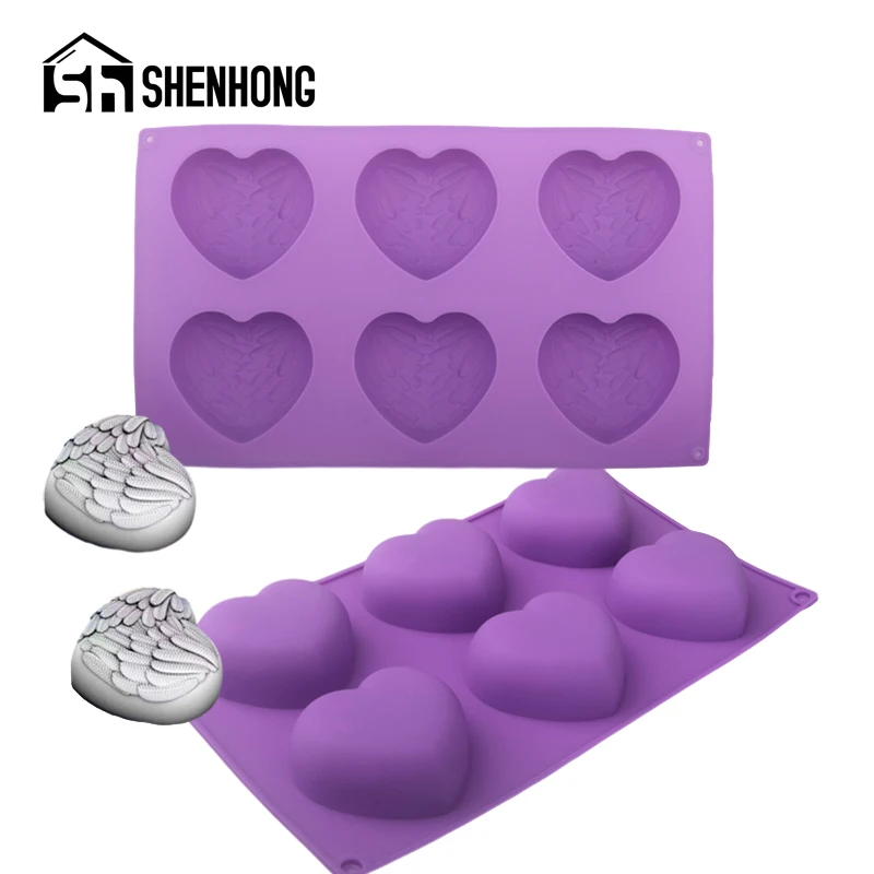 SHENHONG Valentine's Day Mousse Cake Mould 6 Cells Heart Shape Cake Mold Kitchen Dessert Baking Tools Silicone Soap Mould