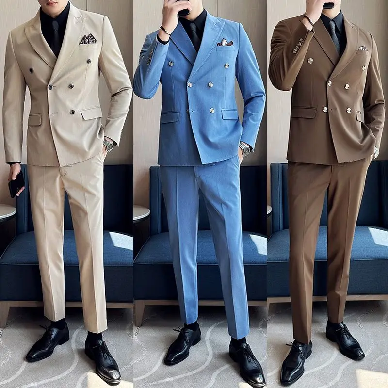 3-A51  Double-breasted suit for men, high-end business formal, slim fit, Korean styndsome, British style, three-piece suit