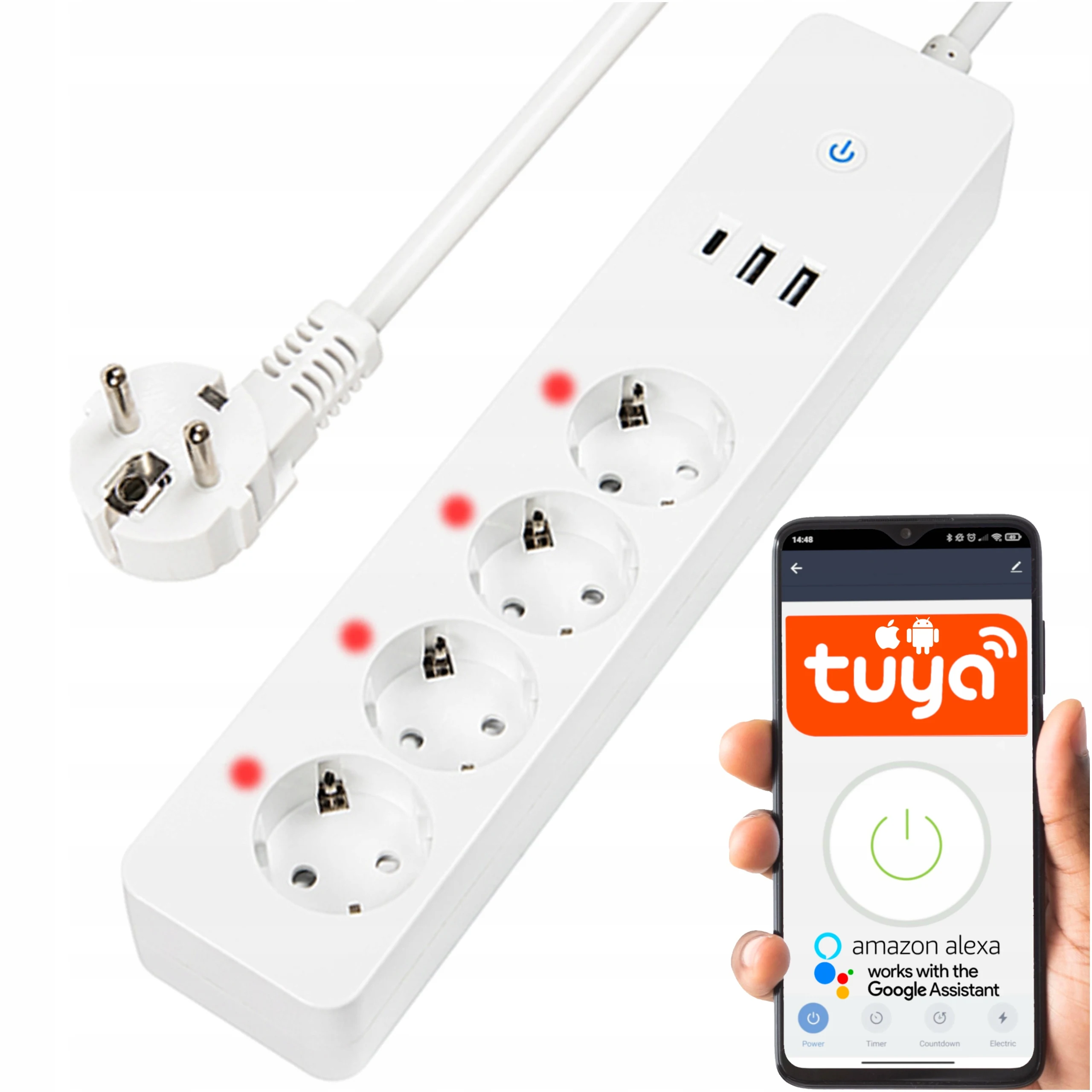 PRZEDŁUŻACZ SIECIOWY INTELIGENTNY LISTWA ZASILAJĄCA WIFI TUYA 3m BIAŁA USB