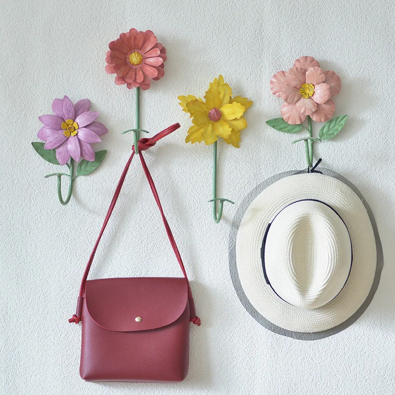 Retro Pastoral Flower Hooks Handmade Creative Flower Art Hanger Wall Hat Bag Key Holder Ornaments Home Decoration Accessories