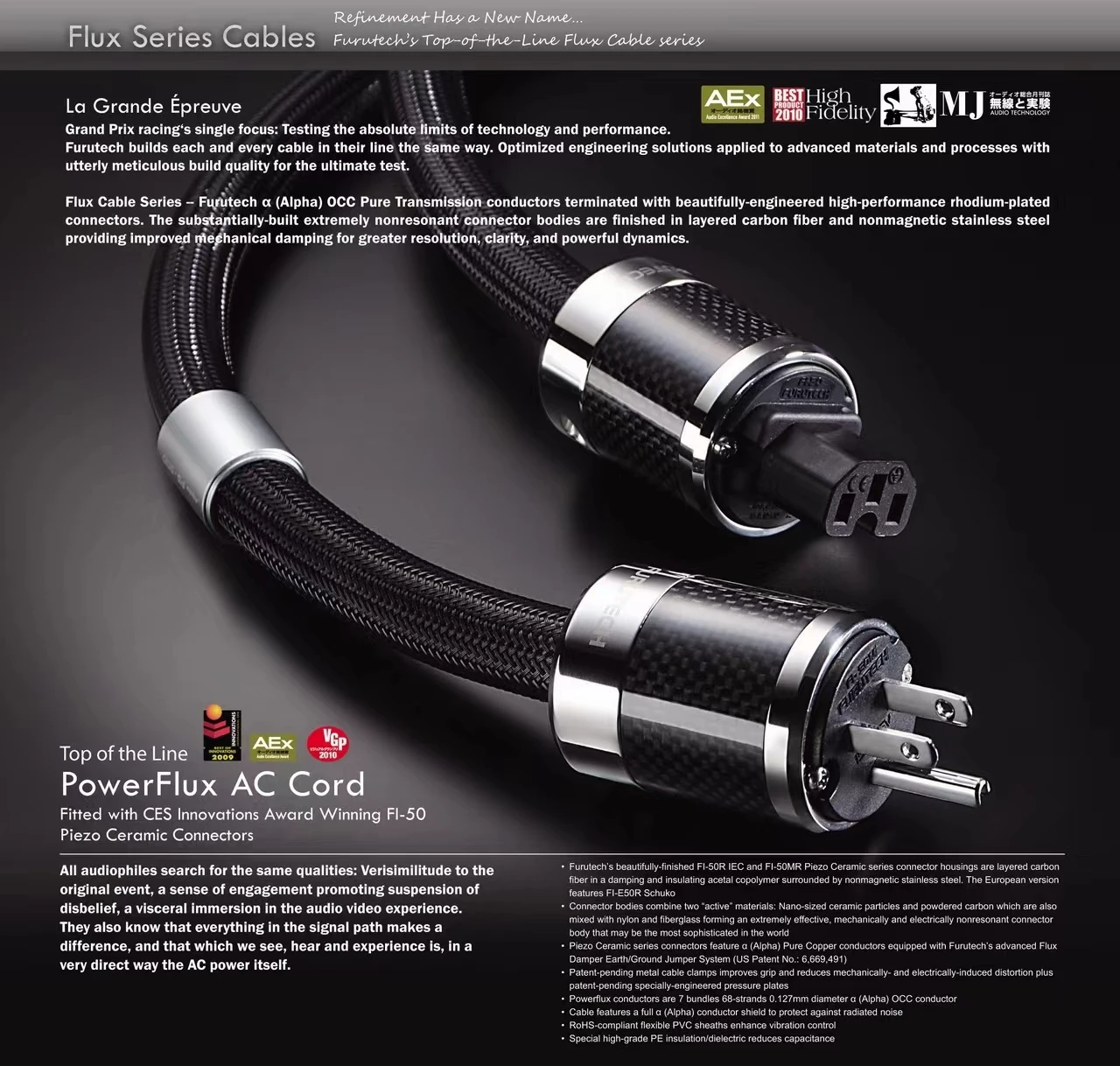 

Hi-End FURUTECH Alpha PS-950-18 Alpha-OCC Conductor Carbon Fiber Flagship Hi-Fi Upgrade Power Cord AC Power Cable MADE IN JAPAN