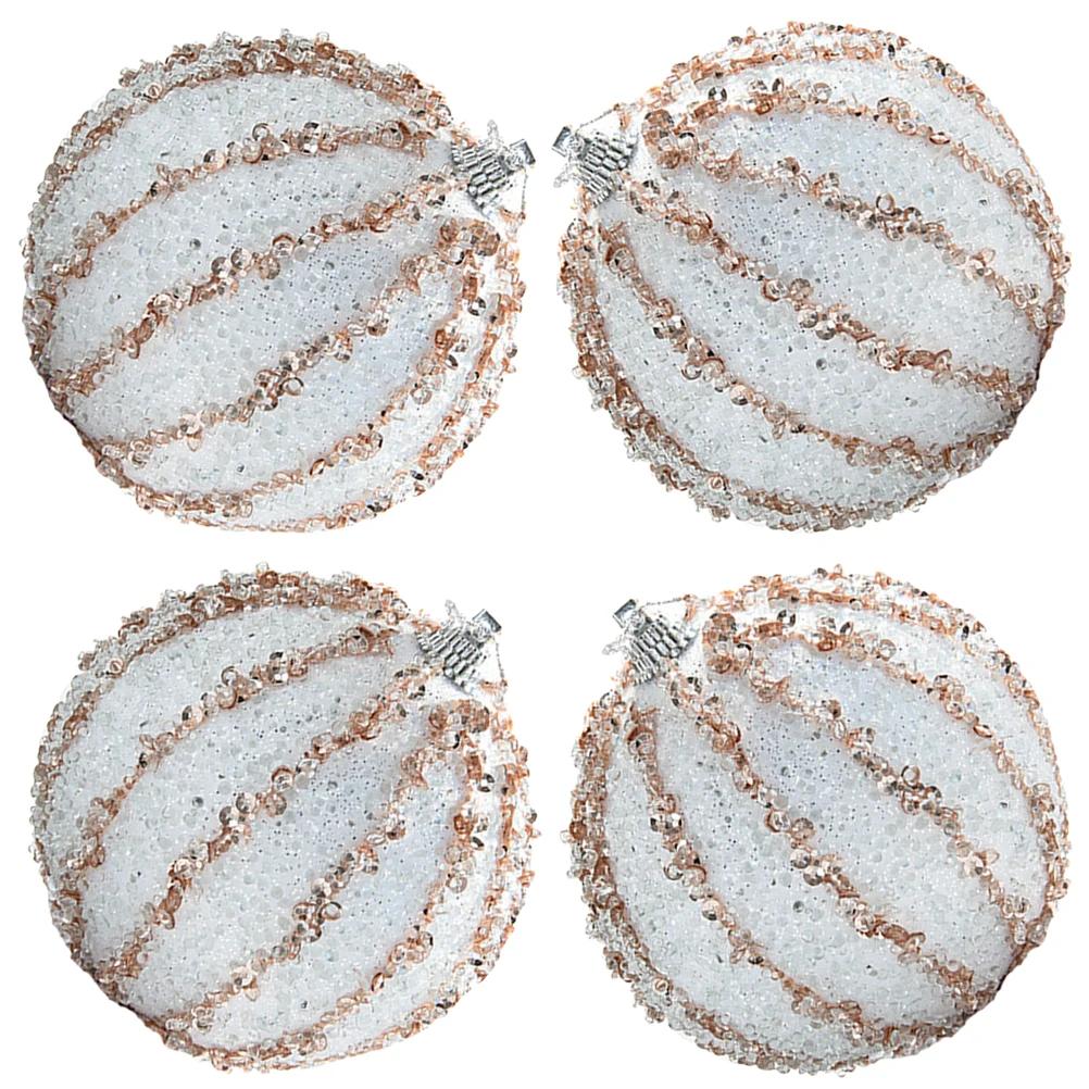

4 Pcs 8cm Christmas Decoration Balls White Glitter Vertical Stripes Durable Foam naments for Tree Party