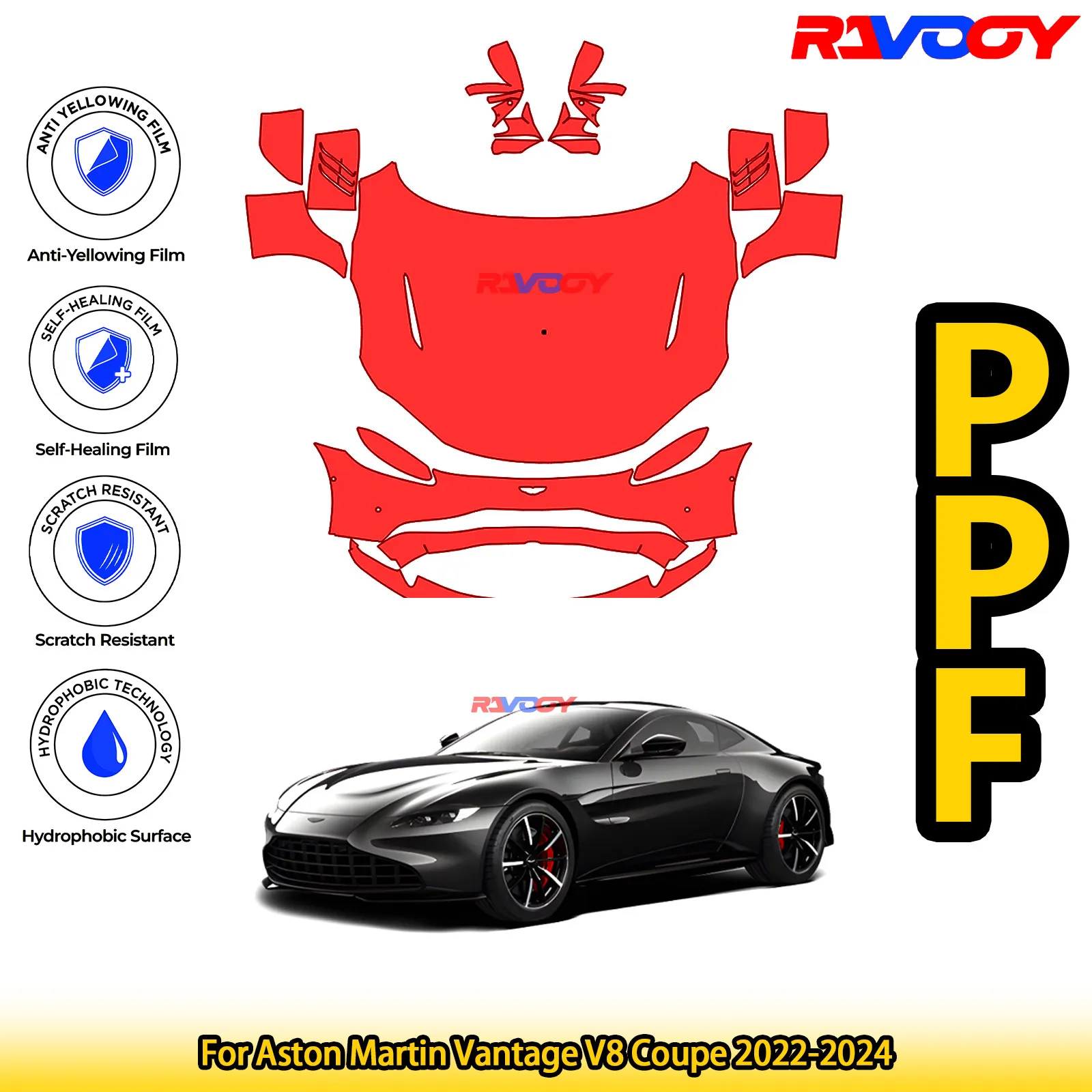 

For Aston Martin Vantage V8 Coupe 2022-2024 Glossy Matte Black Precut front PPF Kit Paint Protection Film