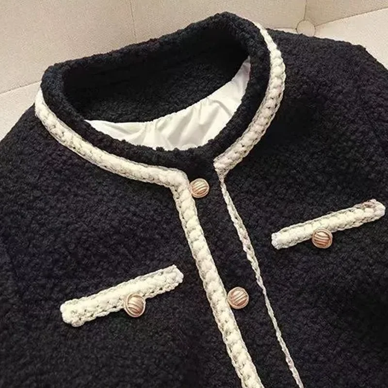 Winter Warm Tweed O-neck Loose Jackets Women Casual Single Breasted Down Cotton Abrigos Korean Fashion Long Sleeve Manteau New