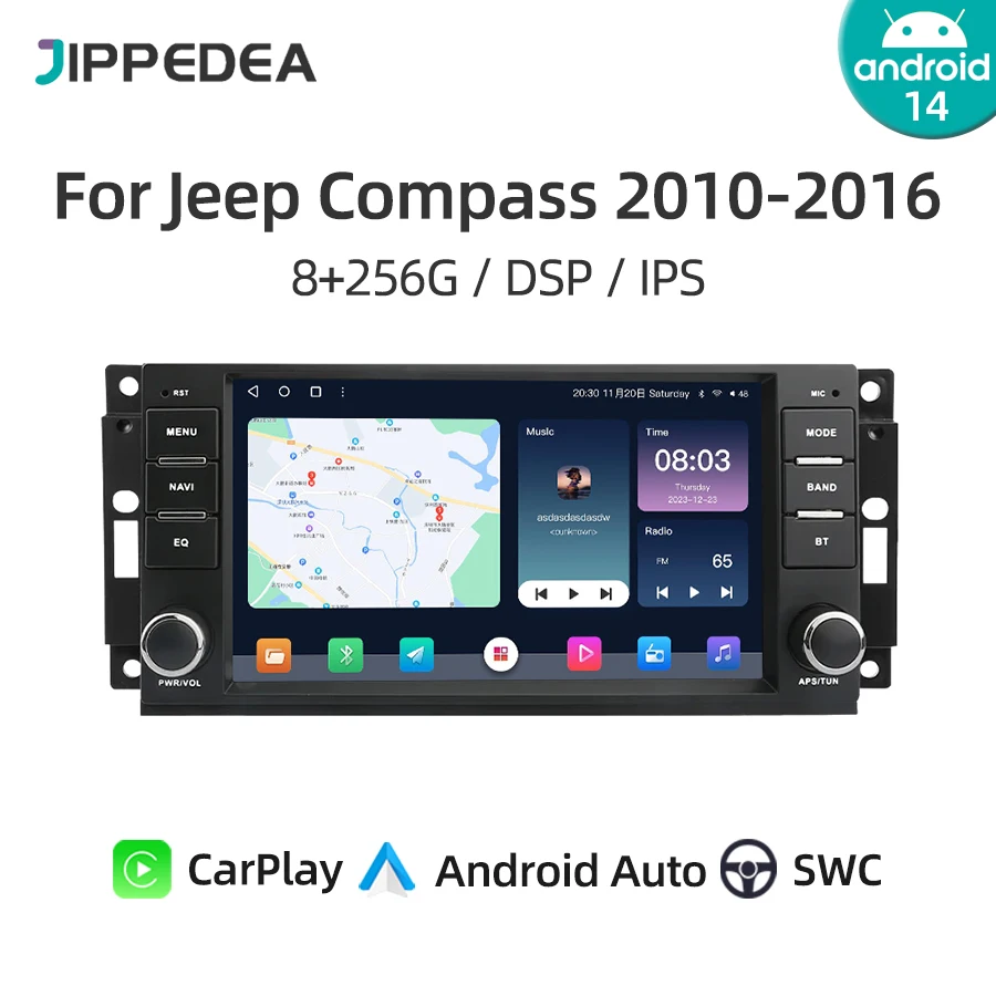 Android 14.0 CarPlay Car Radio For Jeep Compass Commander Wrangler Chrysler Sebring GPS WiFi Auto Stereo Multimedia Video Player