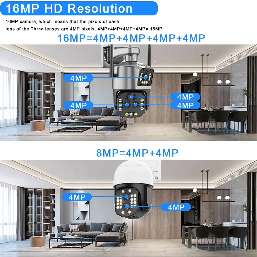 Imagem -05 - Câmera de Vigilância Ptz com Rastreamento Automático ai Dispositivo de Segurança Externa Quatro Lentes Cctv Ptz ip Wifi Ultra 8k 16mp Zoom 20x 100m 360 °