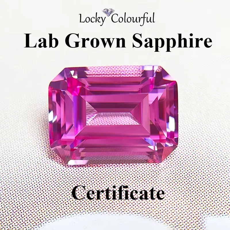

Lab Grown Pink Sapphire - Emerald Cut, VVS1 Charms Beads, Selectable AGL Certificate, DIY Jewelry Bracelet Material